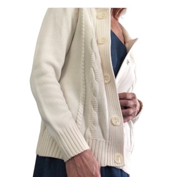 Vintage Cable Knit Cream Soft Cotton Blend Eclectic Grandpa Cardigan Size M - Picture 4 of 10
